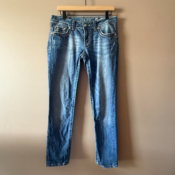 Women's 30 Miss Me Skinny Metallic Thread Denim Jeans Low Rise - Picture 2 of 12